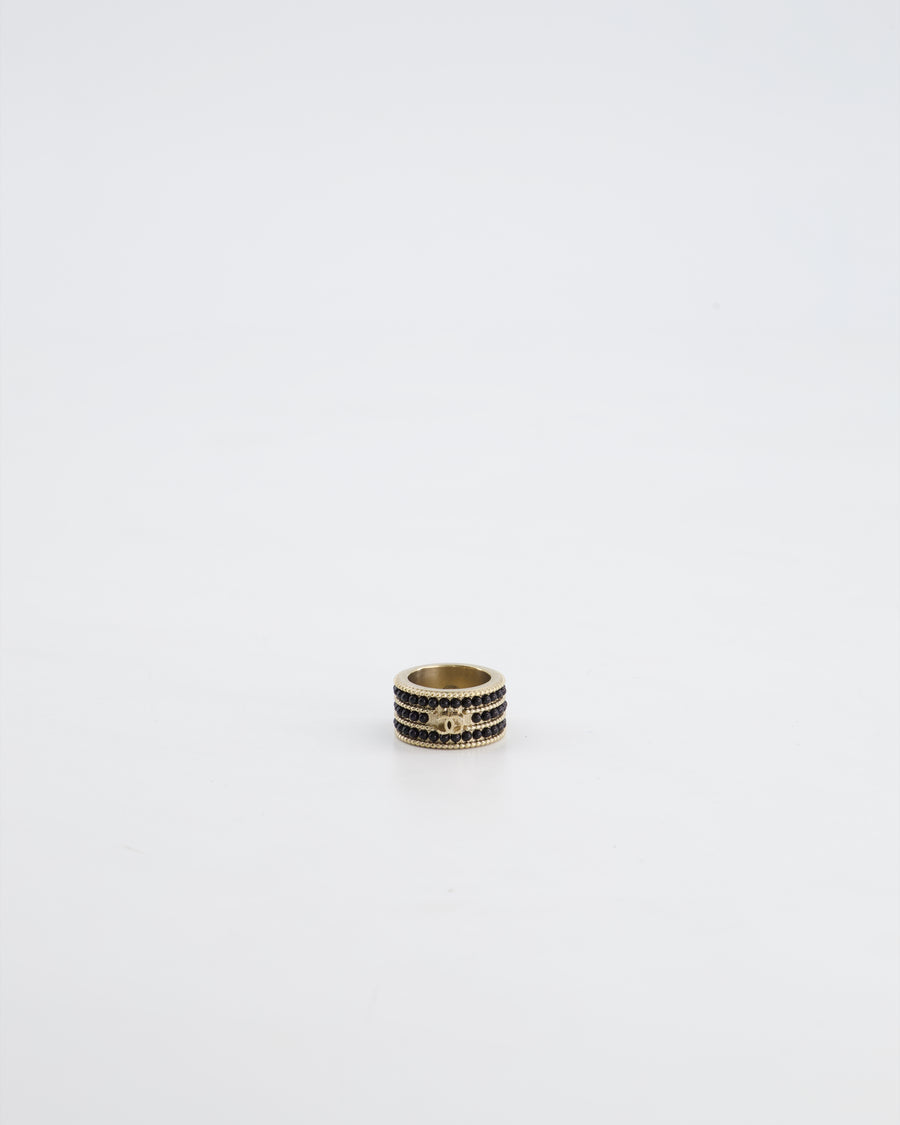 Chanel A/16 Black CC 3 Tiered Beaded Ring