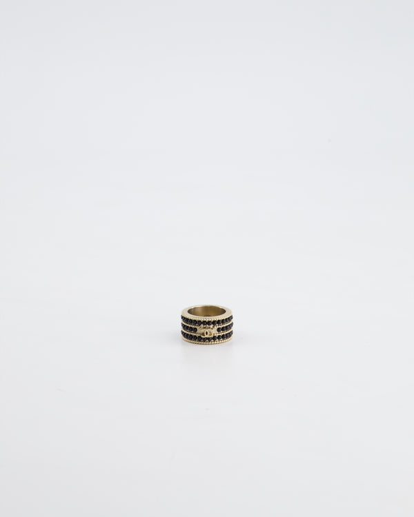 Chanel A/16 Black CC 3 Tiered Beaded Ring