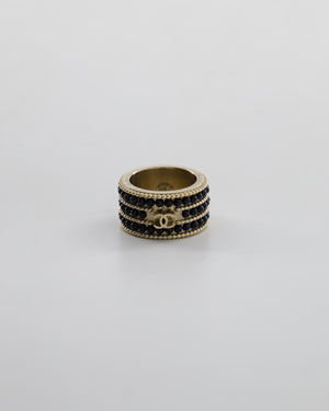 Chanel A/16 Black CC 3 Tiered Beaded Ring