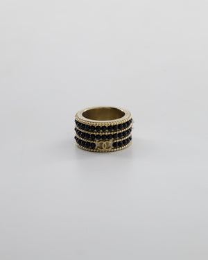 Chanel A/16 Black CC 3 Tiered Beaded Ring