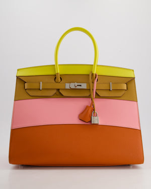 Hermès Birkin 35cm Replica Jewelry
 Sunrise Rainbow Bag in Epsom Lime / Sesame / Rose Confetti / Terre Battue Leather with Palladium Hardware