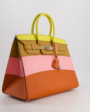 Hermès Birkin 35cm Replica Jewelry
 Sunrise Rainbow Bag in Epsom Lime / Sesame / Rose Confetti / Terre Battue Leather with Palladium Hardware