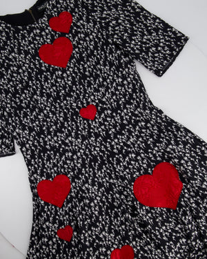 Dolce 
Gabbana Black Rose Print Dress with Love Heart Embroidery Size IT 40 (UK 8)