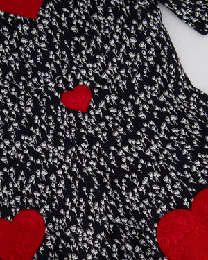 Dolce 
Gabbana Black Rose Print Dress with Love Heart Embroidery Size IT 40 (UK 8)