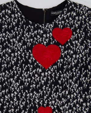 Dolce 
Gabbana Black Rose Print Dress with Love Heart Embroidery Size IT 40 (UK 8)