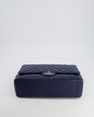 Chanel Navy Maxi Classic Double Flap Bag in Caviar Leather with Sliver Hardware