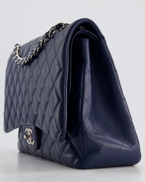 Chanel Navy Maxi Classic Double Flap Bag in Caviar Leather with Sliver Hardware