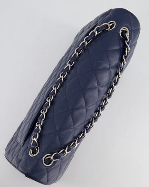 Chanel Navy Maxi Classic Double Flap Bag in Caviar Leather with Sliver Hardware