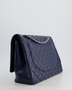 Chanel Navy Maxi Classic Double Flap Bag in Caviar Leather with Sliver Hardware