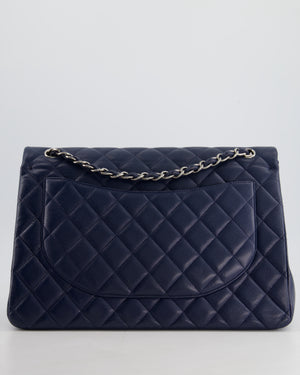 Chanel Navy Maxi Classic Double Flap Bag in Caviar Leather with Sliver Hardware