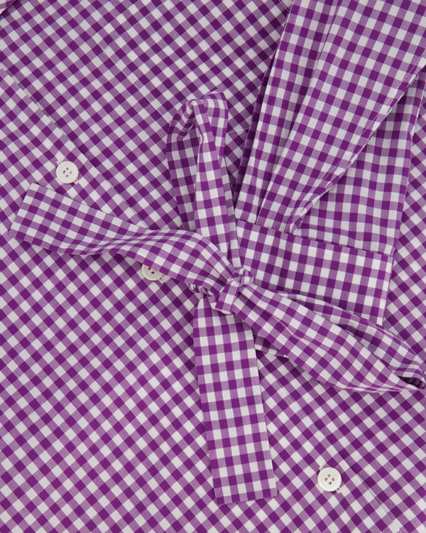 Prada Purple and White Vichy Printed Shirt with Tie Details Size IT 40 (UK 8)