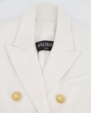 Balmain White Tweed Blazer Jacket with Gold Button Details Size FR 34 (UK 6)