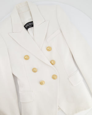 Balmain White Tweed Blazer Jacket with Gold Button Details Size FR 34 (UK 6)