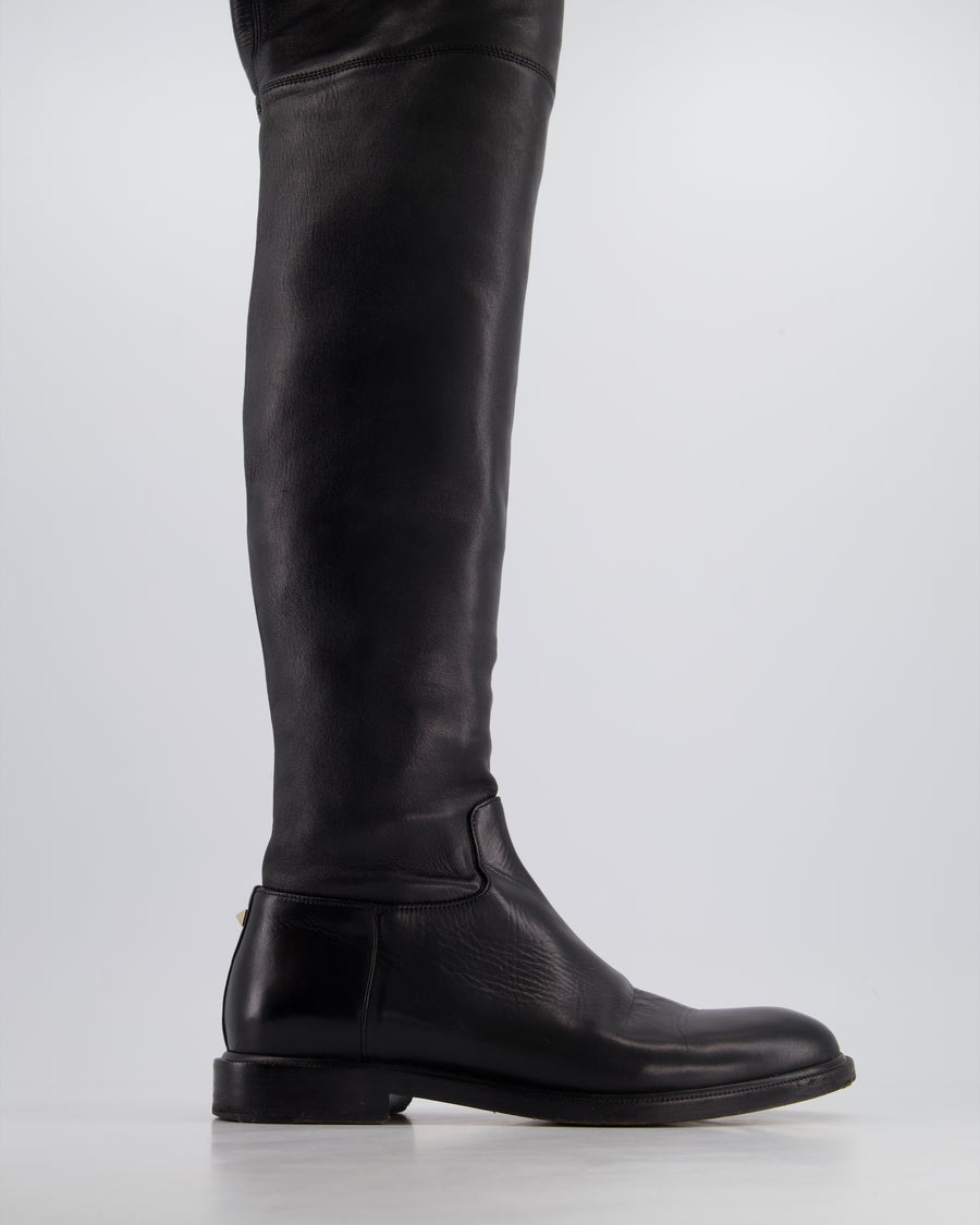 Valentino Black Knee High Rockstud Boots Size EU 39