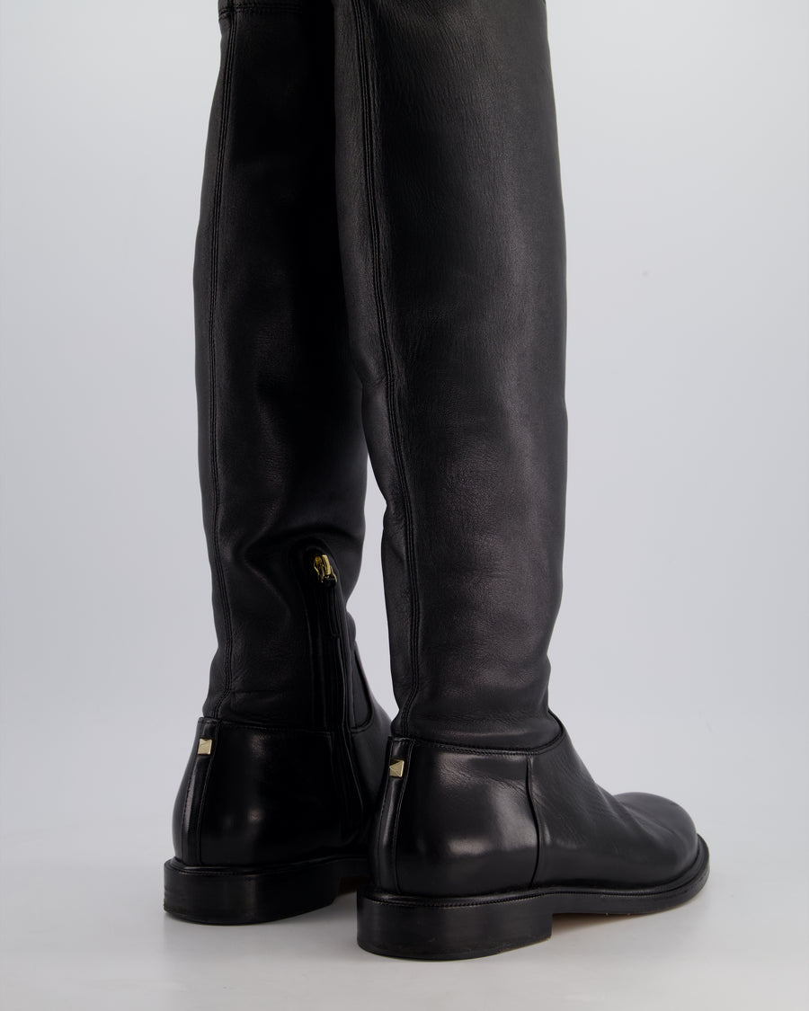 Valentino Black Knee High Rockstud Boots Size EU 39