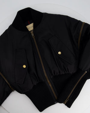 Gucci Black Cropped Bomber Jacket with Detachable Sleeve Detail Size IT 38 (UK 6)