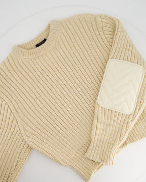 Louis Vuitton Beige Ribbed Long Sleeve Jumper with Quilted Elbow Patch Detail Size XS (UK 6)