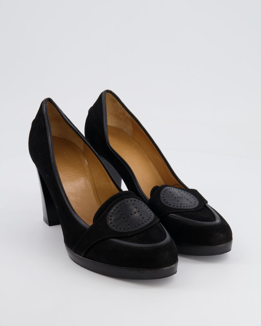 Hermès Black Suede Heels with H Leather Detail Size EU 38