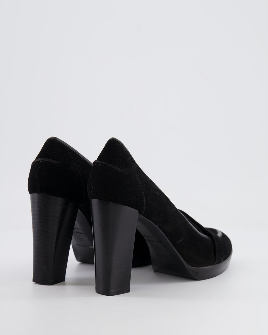 Hermès Black Suede Heels with H Leather Detail Size EU 38