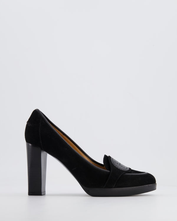 Hermès Black Suede Heels with H Leather Detail Size EU 38