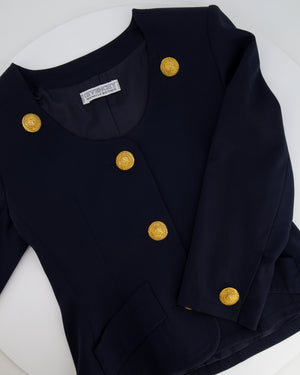 Givenchy Vintage Navy Jacket and Skirt Set with Gold Textured Buttons Size FR 38 (UK 10)