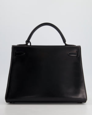 *SUPER RARE* Hermès So Black Kelly Retourne 32cm in Box Calfskin Leather and Black Hardware