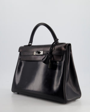 *SUPER RARE* Hermès So Black Kelly Retourne 32cm in Box Calfskin Leather and Black Hardware