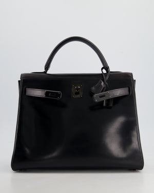 *SUPER RARE* Hermès So Black Kelly Retourne 32cm in Box Calfskin Leather and Black Hardware