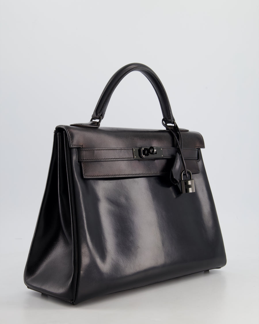 *SUPER RARE* Hermès So Black Kelly Retourne 32cm in Box Calfskin Leather and Black Hardware