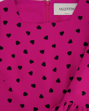 Valentino Hot Pink Heart-Printed Mini Dress with Ruffle Sleeve Details Size IT 40 (UK 8)