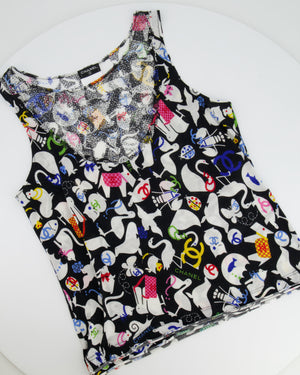 Chanel Black, White Tank Top and Mini Skirt Set with Multicolour Animal Print and Logo Details Size FR 38 (UK 10)