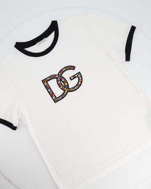 Dolce 
Gabbana White Multi-Coloured Crystal DG Logo T-Shirt Size XS (UK 4-6)