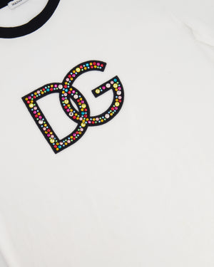 Dolce 
Gabbana White Multi-Coloured Crystal DG Logo T-Shirt Size XS (UK 4-6)