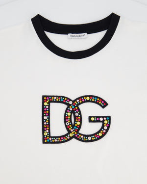 Dolce 
Gabbana White Multi-Coloured Crystal DG Logo T-Shirt Size XS (UK 4-6)