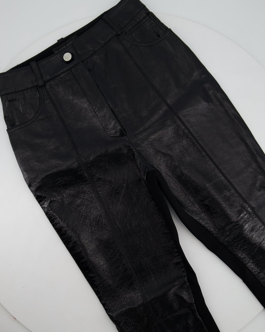 David Koma Black Coated Leather and Stretch Jersey Trousers Size UK 8