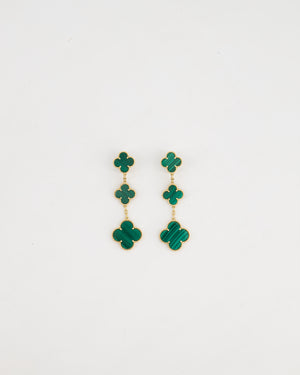 Van Cleef Arpels Alhambra 3 Motif Earrings in 18K Gold and Malachite RRP £9,450