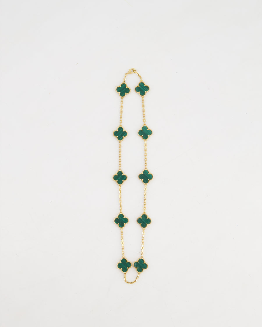 Van Cleef 
Arpels Alhambra Malachite 10 Motif Necklace in Yellow Gold