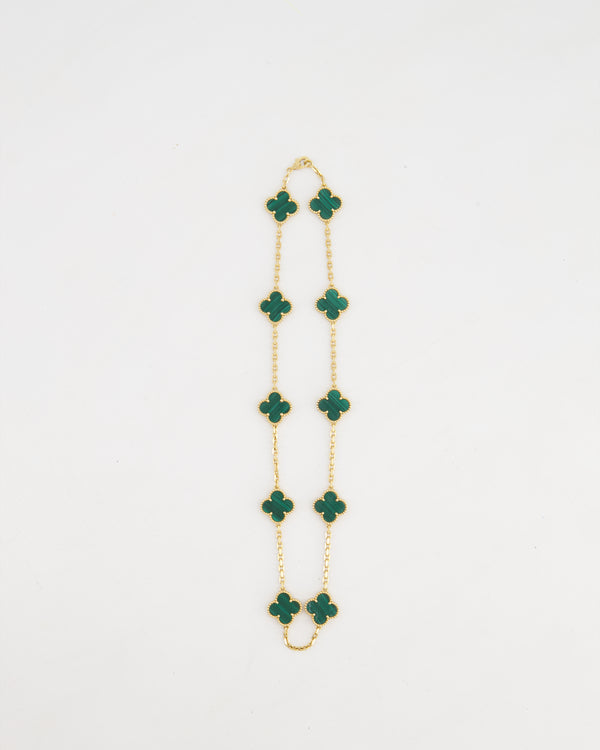 Van Cleef 
Arpels Alhambra Malachite 10 Motif Necklace in Yellow Gold