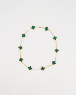 Van Cleef 
Arpels Alhambra Malachite 10 Motif Necklace in Yellow Gold