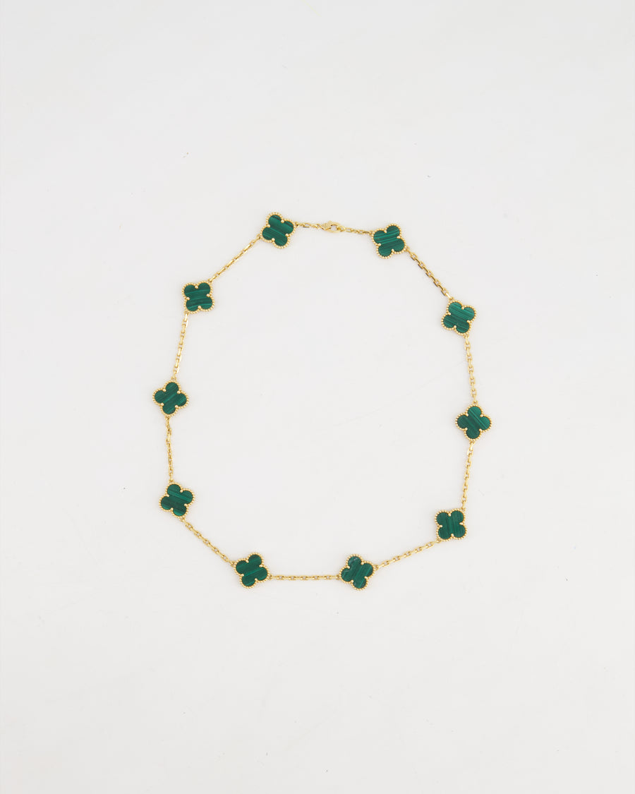 Van Cleef 
Arpels Alhambra Malachite 10 Motif Necklace in Yellow Gold