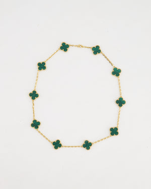 Van Cleef 
Arpels Alhambra Malachite 10 Motif Necklace in Yellow Gold