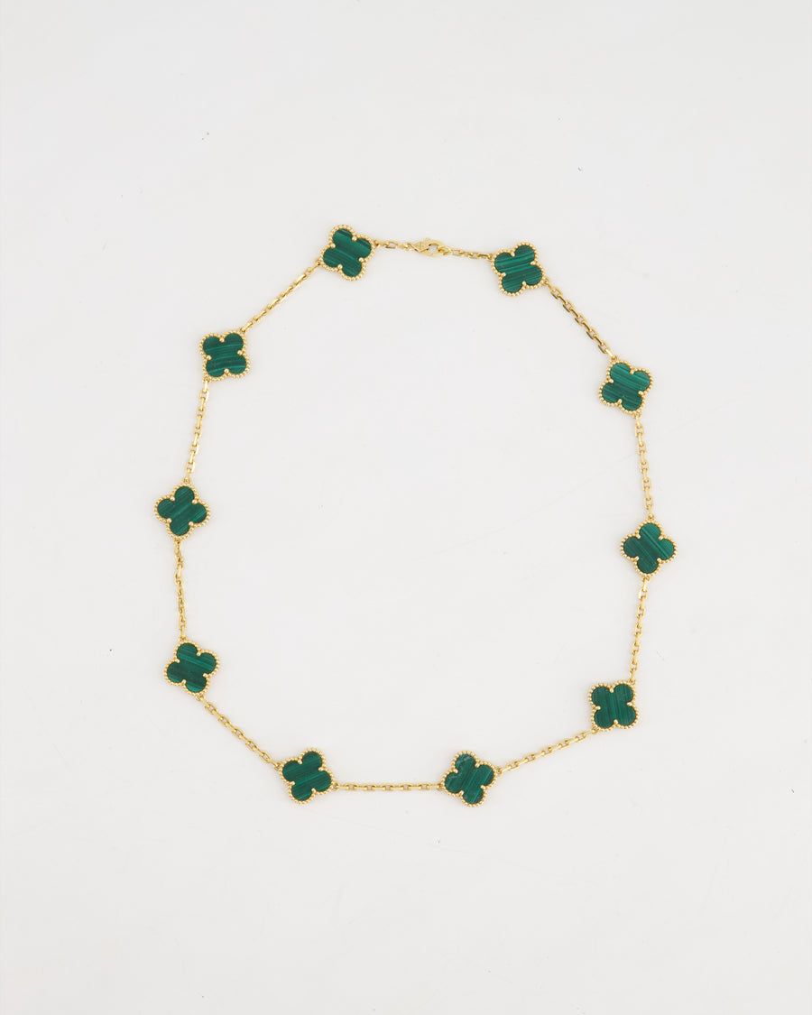 Van Cleef 
Arpels Alhambra Malachite 10 Motif Necklace in Yellow Gold