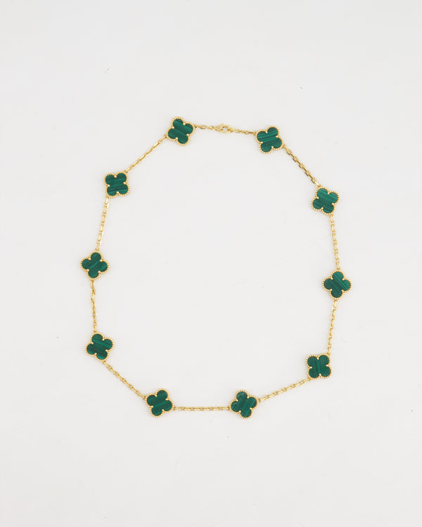 Van Cleef 
Arpels Alhambra Malachite 10 Motif Necklace in Yellow Gold