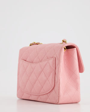 *RARE* Chanel Pink Mini Square Flap Bag in Caviar Leather with 24K Gold Plated Hardware