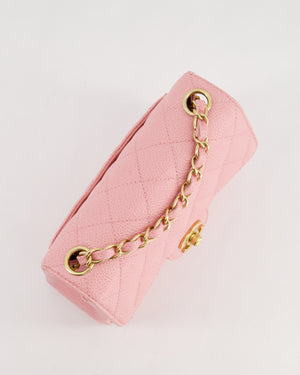 *RARE* Chanel Pink Mini Square Flap Bag in Caviar Leather with 24K Gold Plated Hardware