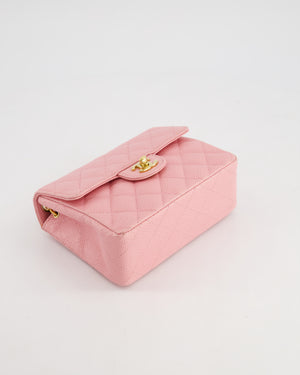 *RARE* Chanel Pink Mini Square Flap Bag in Caviar Leather with 24K Gold Plated Hardware