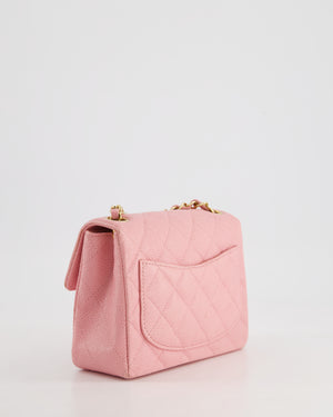 *RARE* Chanel Pink Mini Square Flap Bag in Caviar Leather with 24K Gold Plated Hardware