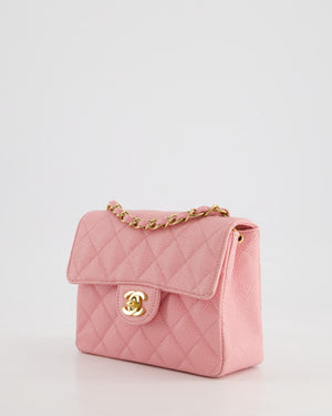 *RARE* Chanel Pink Mini Square Flap Bag in Caviar Leather with 24K Gold Plated Hardware