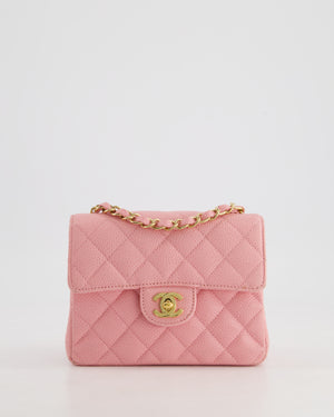 *RARE* Chanel Pink Mini Square Flap Bag in Caviar Leather with 24K Gold Plated Hardware