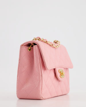 *RARE* Chanel Pink Mini Square Flap Bag in Caviar Leather with 24K Gold Plated Hardware